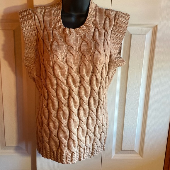 ELIE TAHARI NWT Cap Sleeve Crewneck Chunky Cable Knit Sage Green Sweater medium - Picture 5 of 13